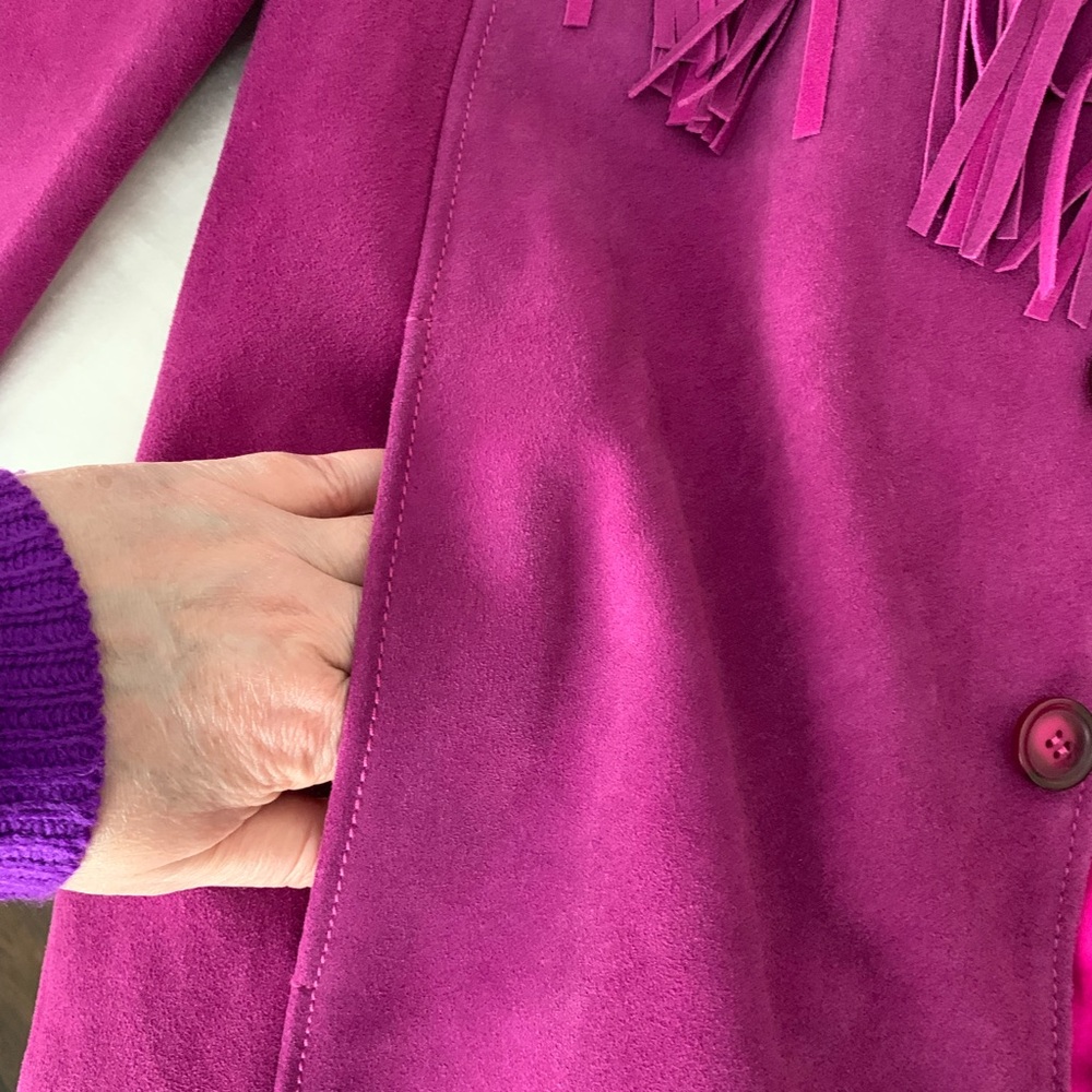 Nasty Gal purple/ orchid real suede oversized fringe jacket   Size US 8 - Picture 5 of 15